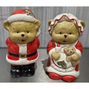 Vintage Christmas Santa/Mrs Claus Bear‎ 3.5in Salt And Pepper Shakers Ceramic